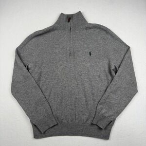 Polo Ralph Lauren Sweater Mens XL Gray Quarter Zip Mock Neck Knit Pullover Wool